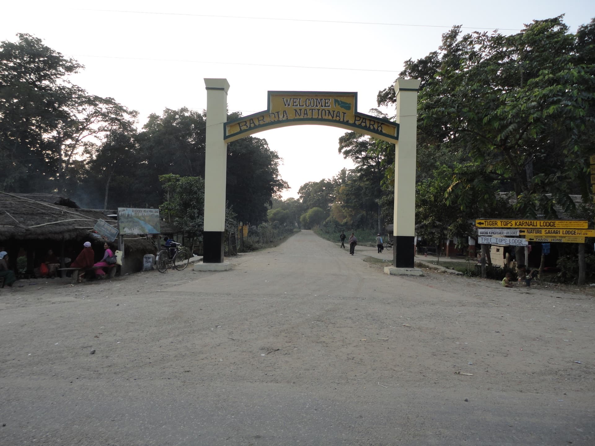 Bardia National Park entrance and forest road in Nepal for Terai Region destination card
